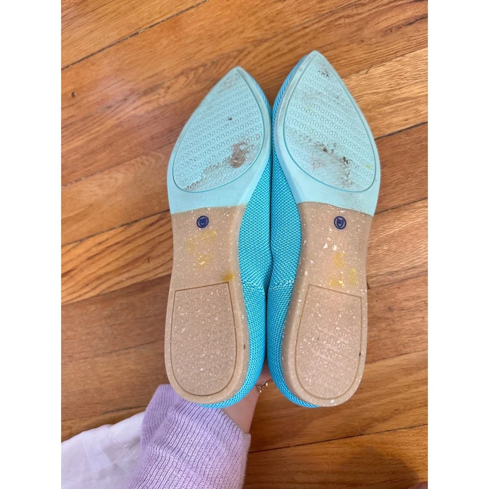 Rothy's The Point Flats Calypso Turquoise Teal Blue Pointed Toe Washable Knit 8